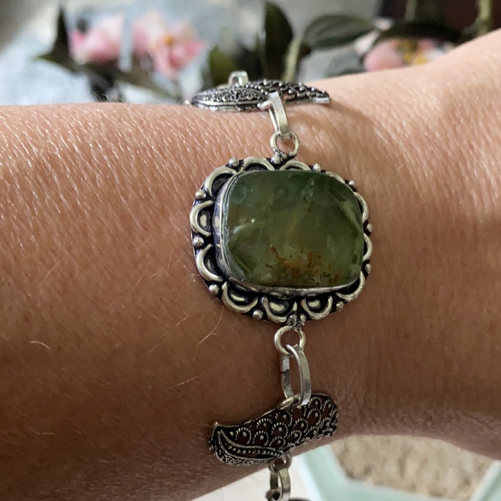 Vintage 925 chrysoprase and peridot bracelet - Picture 5 of 6